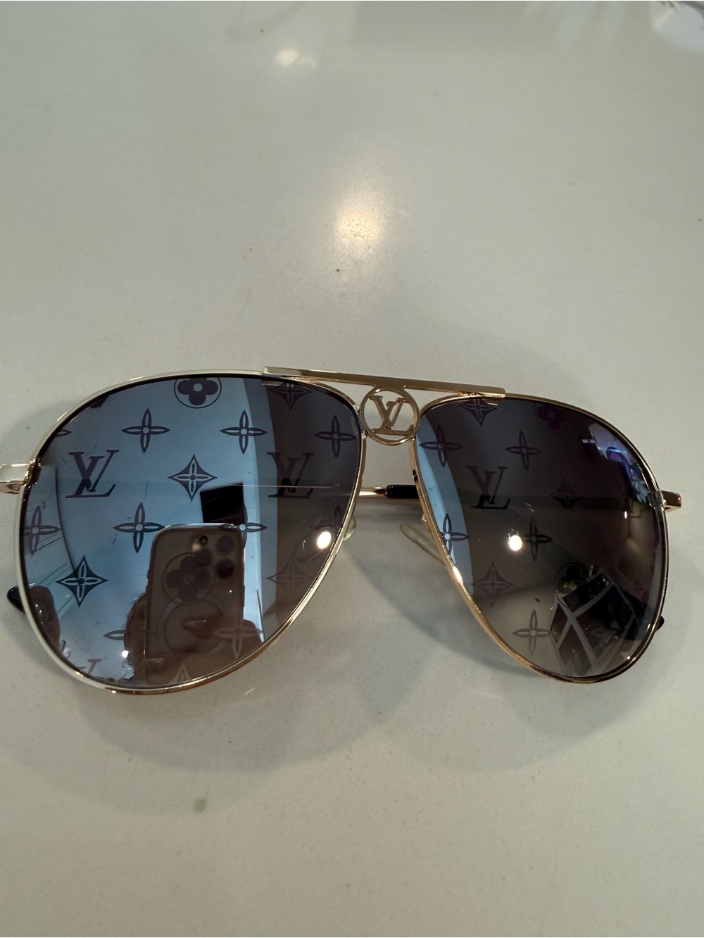 Louis Vuitton Aviator Sunglasses - Gold Frame with Gradient Gray-Blue Lenses